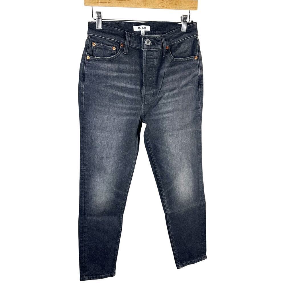 RE/DONE 90s High Rise Ankle Crop Size 28 Onyx Fade Button Fly Stretch